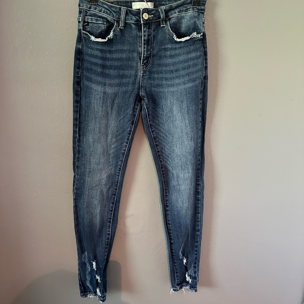 KanCan Blue Skinny Jeans with Distressed Hem